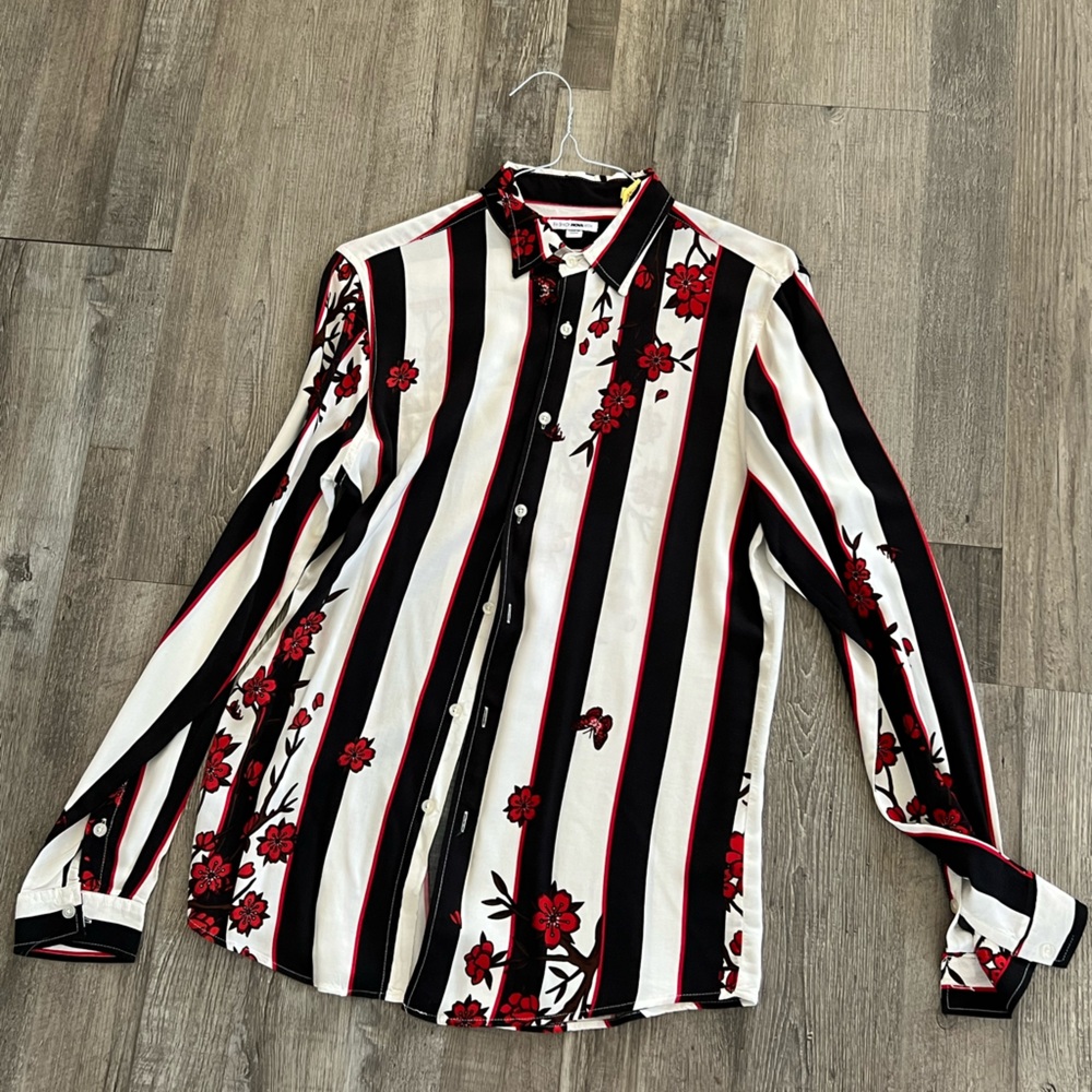 Striped Floral Button-Up Shirt